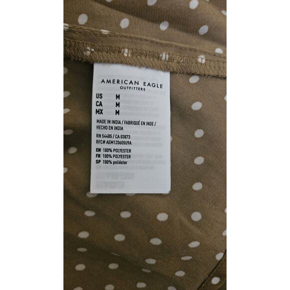 American Eagle Womans Size M Blouse Brown White Polka Dot Peplum Hem Front Tie - Picture 7 of 7